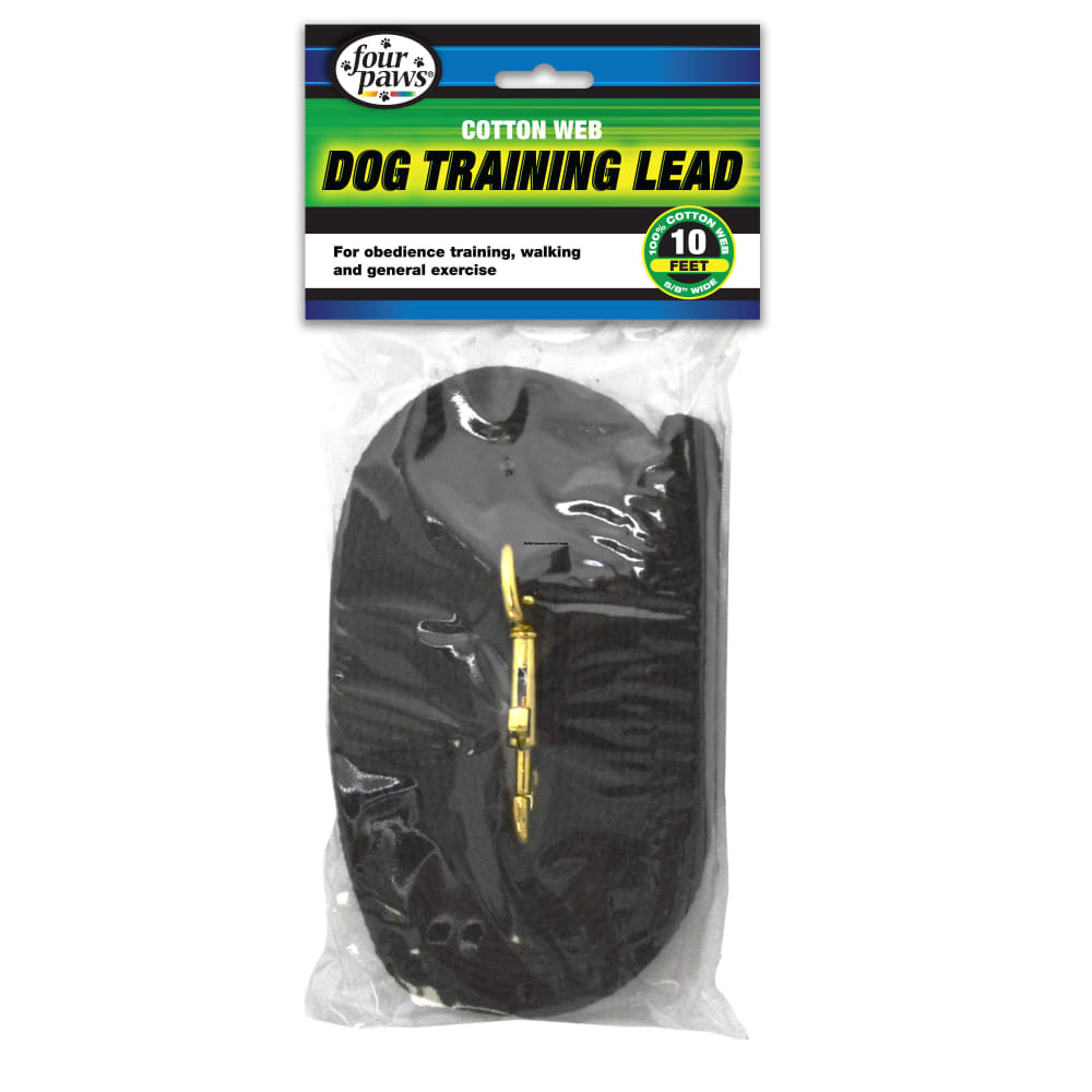Front view of Fourpaws Four Paws Cotton Web Dog Lead Black Feet Inpackage