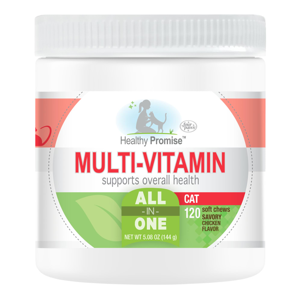 Front view of Fourpaws Healthypromise Cat Multivitaminssoftchews 120ct Inpackage