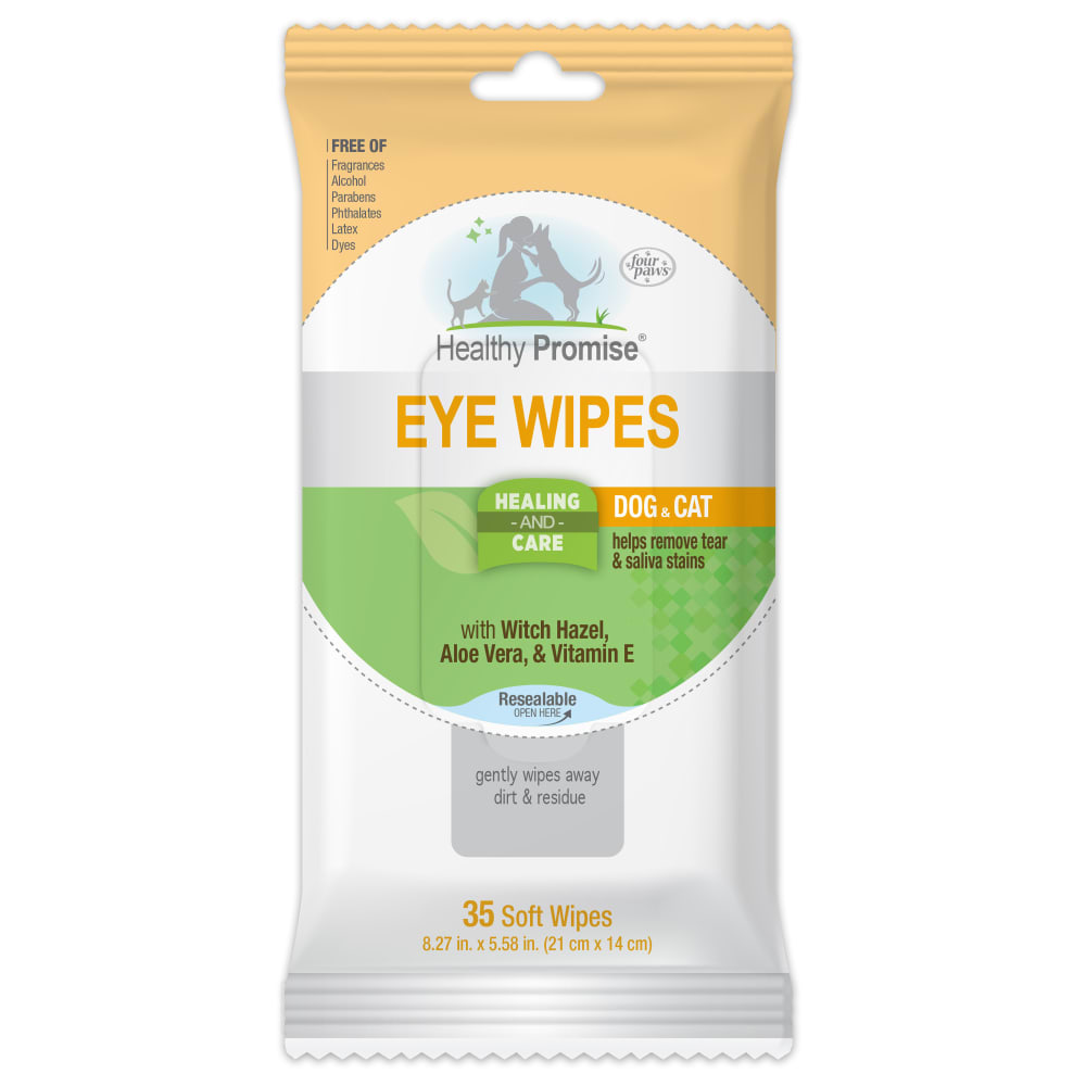 Front view of Four Paws Healthy Promise Eye Wipes in packaging