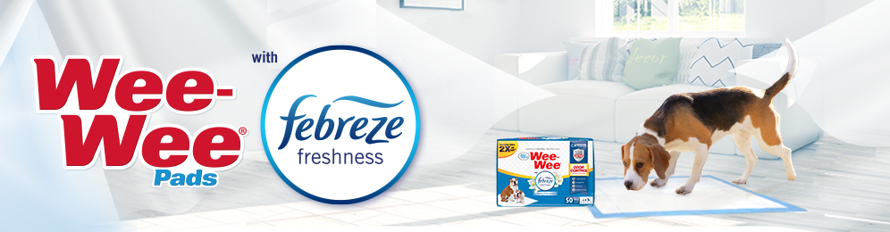 Wee-Wee Pads with Febreze freshness graphic.