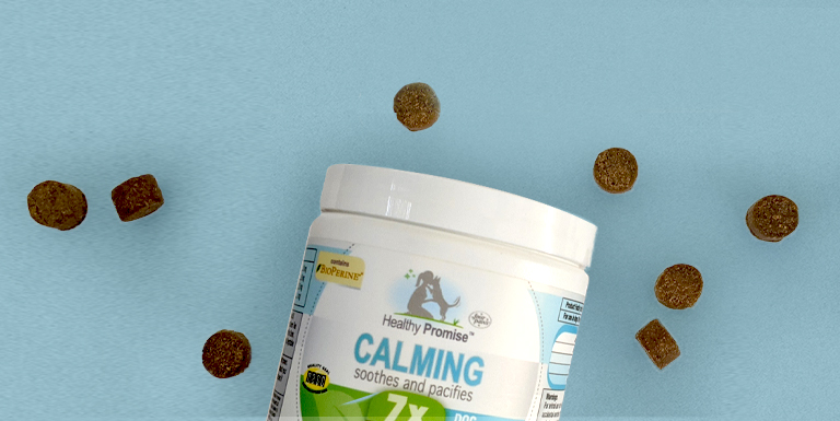 Calming supplements on blue background.