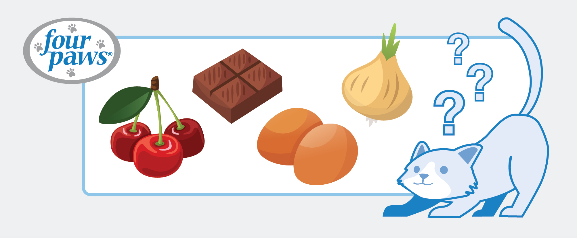 Graphic image of cat with various foods